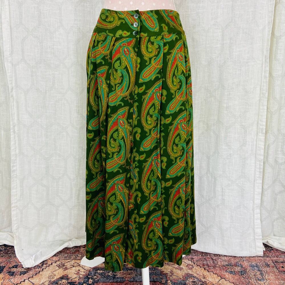 Vintage‎ Midi Skirt Liz Claiborne Sport Size 10 Petite Green Paisley Pleated - Picture 13 of 13